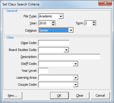 Set Class Search Criteria
