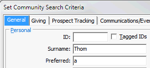 What you can enter on a Set ... Search Criteria window
