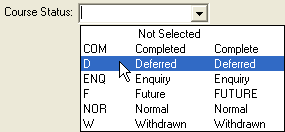 Set Current Student Search Criteria window (Course Status field)