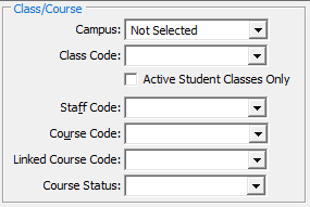 Set Current Student Search Criteria window (Class Course area)