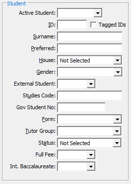 Set Current Student Search Criteria window (Student area)
