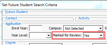 Set Future Student Search Criteria window (cut down)