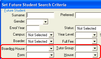 Set Future Student Search Criteria window (cut down)