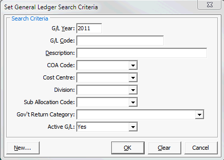 Set General Ledger Search Criteria
