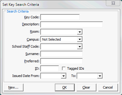 Set Key Search Criteria window