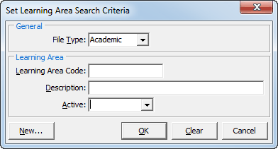 Set Learning Area Search Criteria