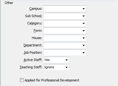 Set Staff Search Criteria - other area