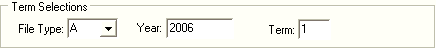 Set Student Reports Search Criteria window (Term Selections)