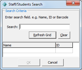 Staff-Students Search Criteria window
