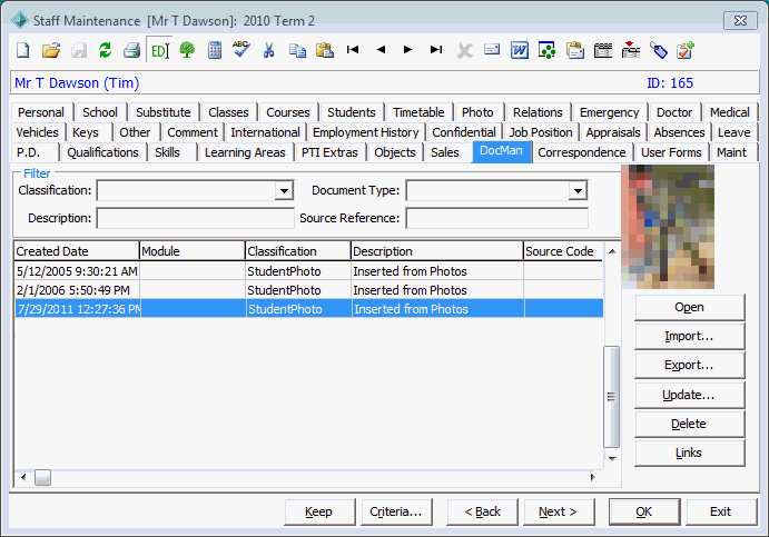 Staff Maintenance - DocMan tab