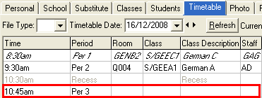 Staff Maintenance - Timetable tab (cut down)
