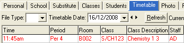 Staff Maintenance - Timetable tab (cut down)