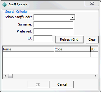 Staff Search window