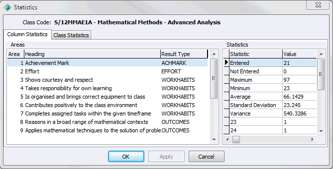 Statistics - Column Statistics tab