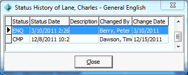Status History of Student Course window