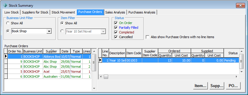 Stock Summary - Purchase Order tab.gif