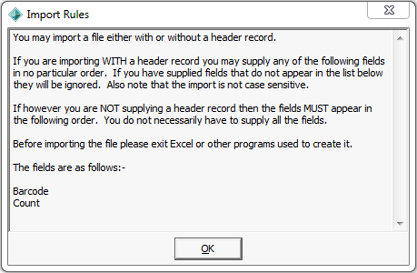Stocktake Merge Text File Import Rules