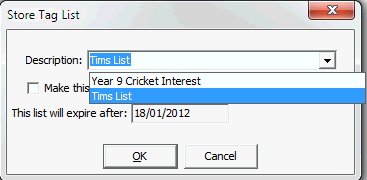Store Tag List (overwrite existing)