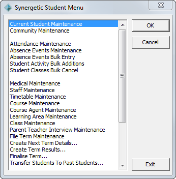 Student menu