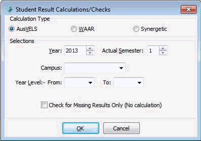 Student Result/Calculations Checks window