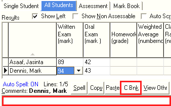 Student Results Maintenance - All Students tab (C Bnk button)