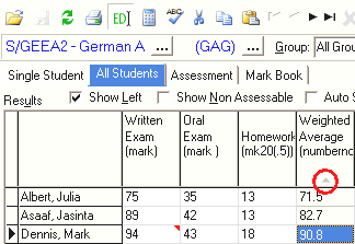 Student Results Maintenance - All Students tab (Highlighted Weighted Average, sorted)