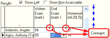 Student Results Maintenance - All Students tab (Results grid area)