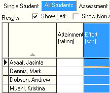 Student Results Maintenance - All Students tab (right click, Set All Results for Highlighted Column to, select col, light blue)