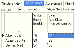 Student Results Maintenance - All Students tab (@sfAverageClass)