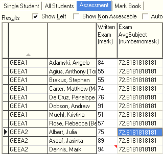 Student Results Maintenance - All Students tab (sfAverageSubject)