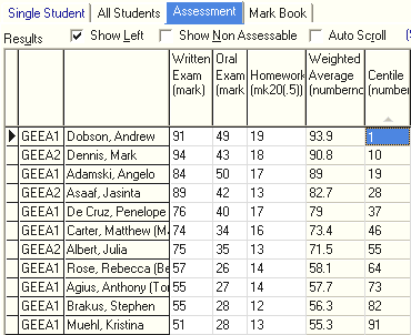 Student Results Maintenance - Assessment tab (@sfCentileSubjectHighLow)