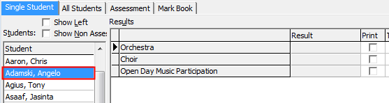 Student Results maintenance - Single student (select single student, awards example)