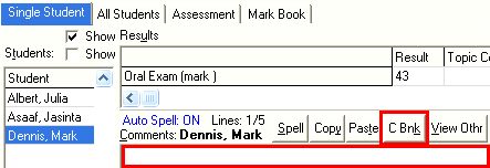 Student Results Maintenance - Single Student tab (C Bnk button)