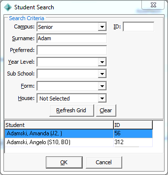 Student Search (create absence event)