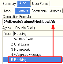 Subject Assessment Maintenance - Area tab - Formula sub-tab (@sfDecileSubjectHighLow, cut down)