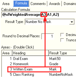 Subject Assessment Maintenance - Area tab - Formula sub-tab (cut down)