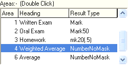 Subject Assessment Maintenance - Area tab - Formula sub-tab (areas)