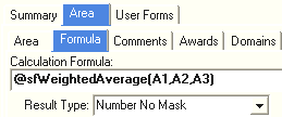 Subject Assessment Maintenance - Area tab - Formula sub-tab (cut down, result type)