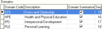 Subject Assessment Other Definition Maintenance window (Domains grid area)
