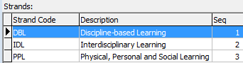 Subject Assessment Other Definition Maintenance window (Strands grid area)