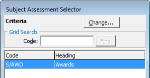 Subject Assessment Selector (awards example, cutdown)