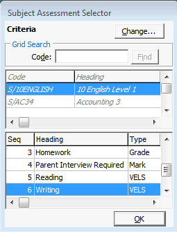 Subject Assessment Selector window (before merging)