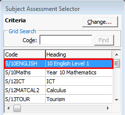Subject Assessment Selector (subject assessment)