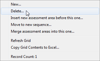 Subject Assessment Selector window (Subject assessment area, Right click)