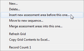 Subject Assessment Selector (Subject assessment area, Right click, Insert