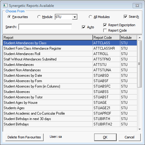Synergetic Reports Available window