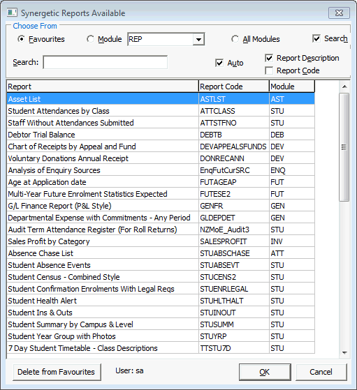 Synergetic Reports Available (REP module)
