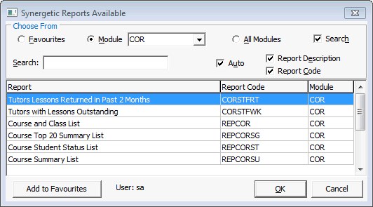 Synergetic Reports Available - Course Crystal Reports Available