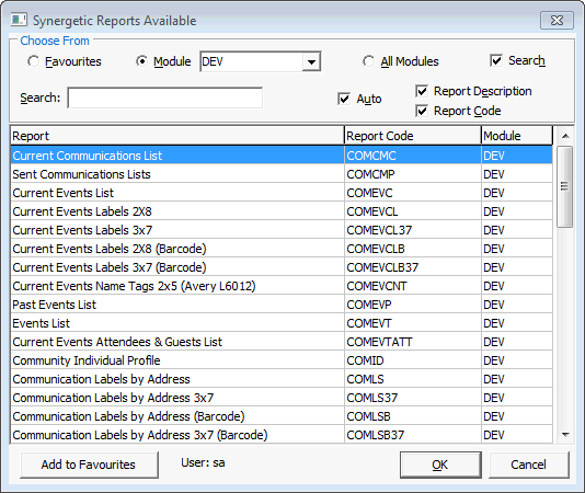 Synergetic Reports Available (Development)