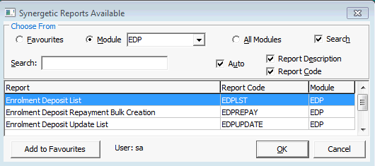Enrolment Deposits reports available